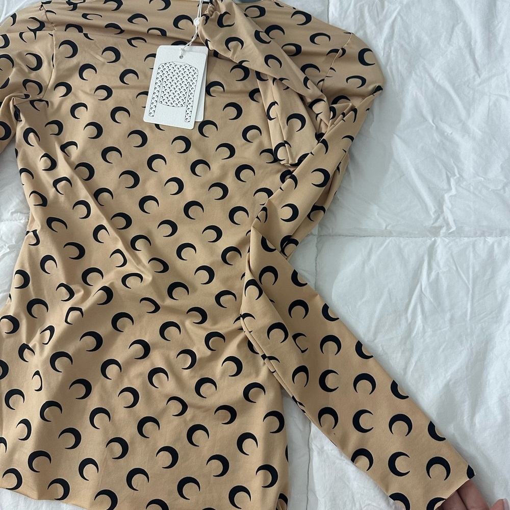 Marine Serre Tan Long Sleeve Top with Black Crescent Pattern - Picture 11 of 16